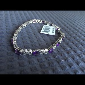 Amethyst oval Heart Sterling Silver Bracelet